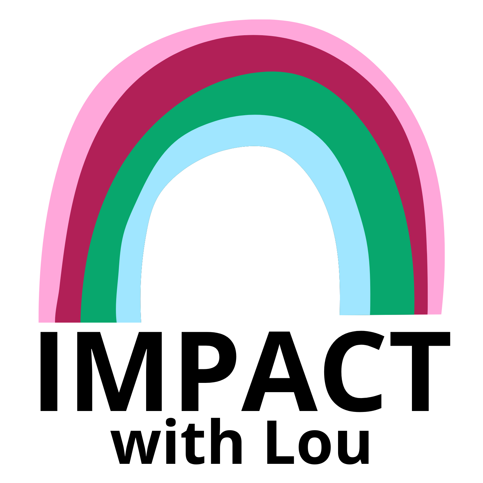HR Impact with Lou logo The logo for Impact with Lou, a rainbow made of blue, green, red and pink arches. The words Impact with Lou are in black below the rainbow.
